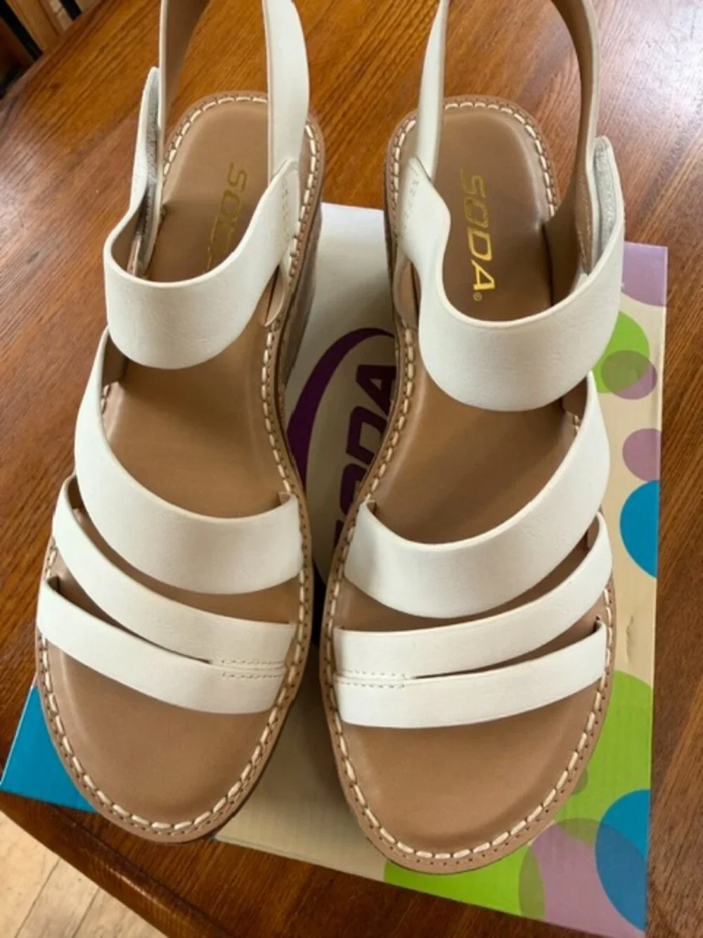 Women's Soda Sheet-S Off White Cork Wedge Platform Sandals Size 8.5 nwt